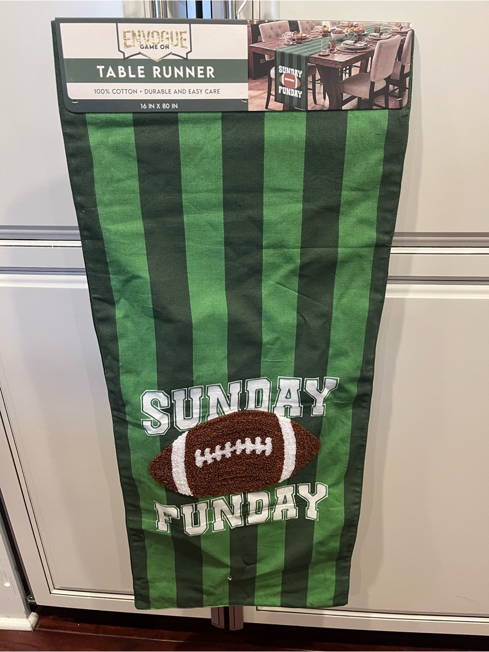 Envogue Green Striped Football Table Runner - "Sunday Funday"